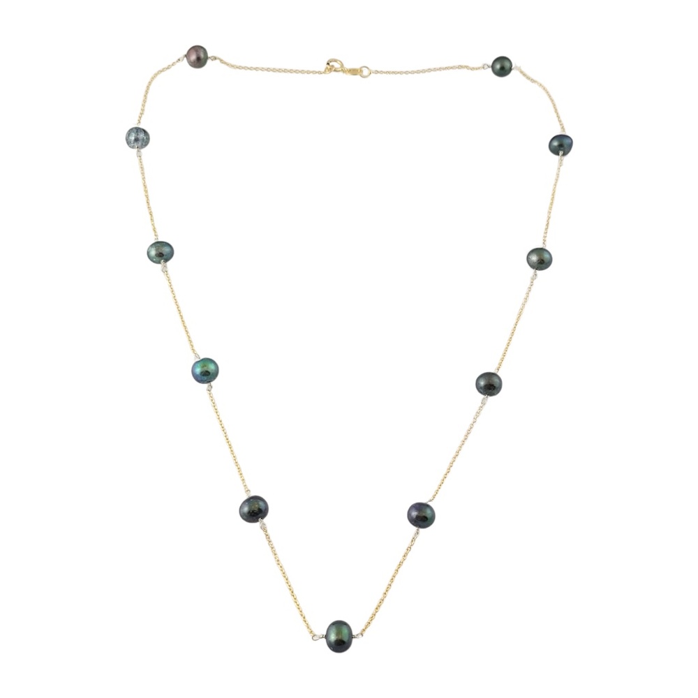 Vintage 14K Yellow Gold Black Pearl Necklace #13586